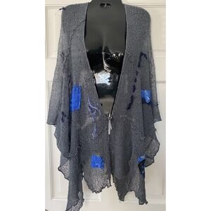 Princys Art to Wear Woven Blue Neutral Textile Open Front Shawl One Size